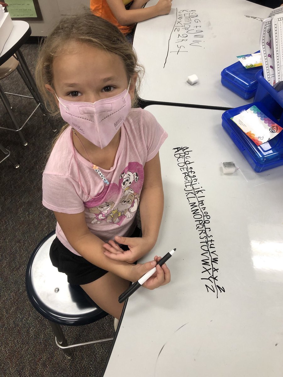 mrs_byaghi's tweet photo. Look at these modern kids go! Demonstrating the alphabet and numbers by writing on their tables. We can still learn during transition/hand washing time✏️ @LinzFeliberty @bautistat27 @VistaGrandeCV @CajonValleyUSD https://t.co/Ir6sBz1Nrg