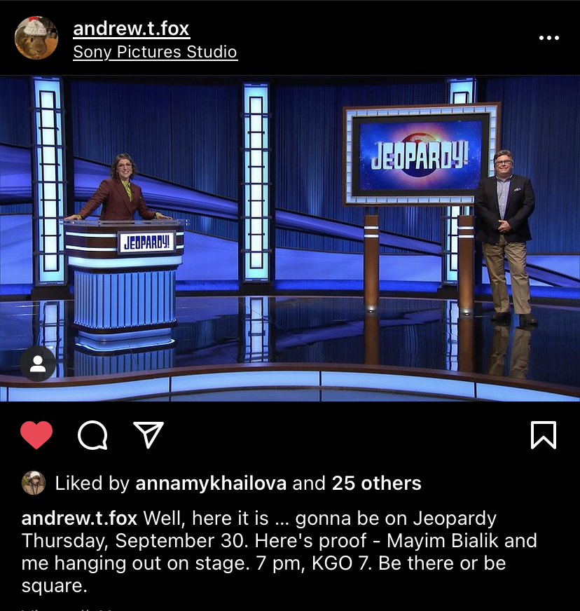 kalamuna's tweet photo. We're excited to watch @TheAndrewTF on #jeopardy tonight!
We always knew our partner from the @deyoungmuseum / #FAMSF was a really smart guy. Now, the whole world will know! This is going to be fun!
🤩
#WeKnowSomeoneonTV https://t.co/QckXX1MUgl
