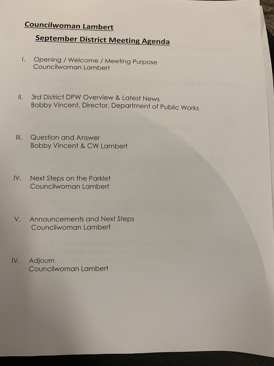 I am out at the 3rd district meeting at the police academy. There are ground rules and an agenda that includes the parklet on brookland park Blvd (BPB) but people will want to talk about the recent bump out removal.  I’ll be live tweeting on this thread.