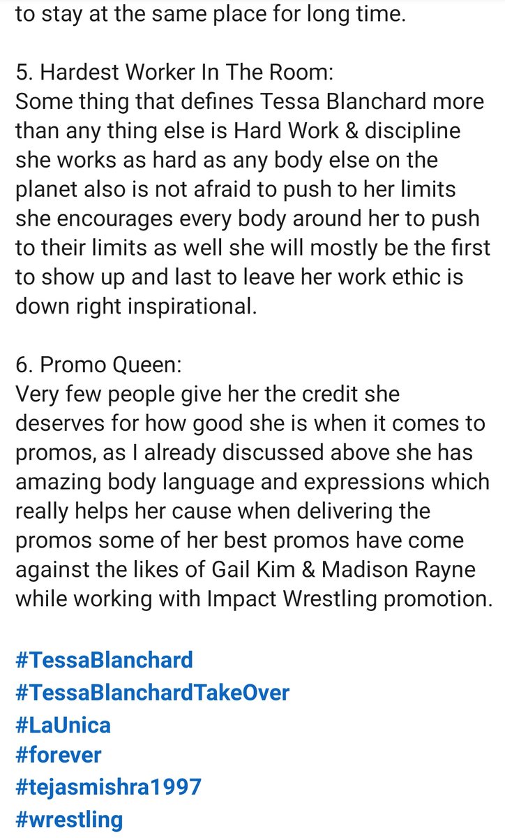 Just tried writing my 1st ever #wrestling Article/post on <a href="/LinkedIn/">LinkedIn</a> &amp; it's written based on Tessa Blanchard &amp; some of her unique qualities that makes her such an incredible performer.
#tessablanchard
#tessablanchardtakeover
#WrestlingCommunity
#tejasmishra1997
<a href="/WWE/">WWE</a>
<a href="/LinkedInIndia/">LinkedIn India</a>