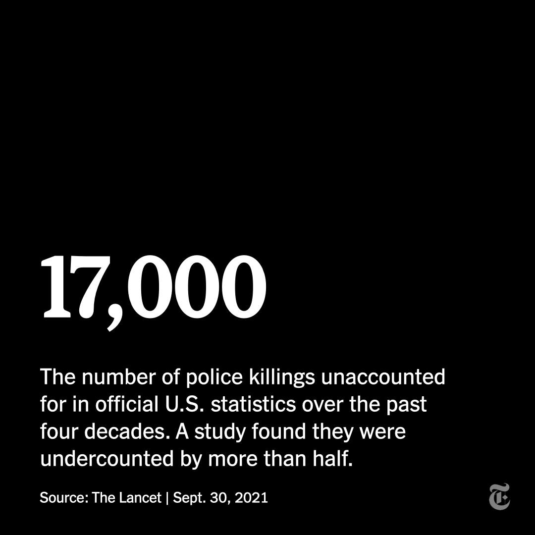 Breaking News: U.S. police killings were undercounted by more than 17,000 over the past 40 years, a new study found, raising questions about the racial bias of medical examiners and their role in obscuring the real extent of police violence. nyti.ms/3A8UNv3