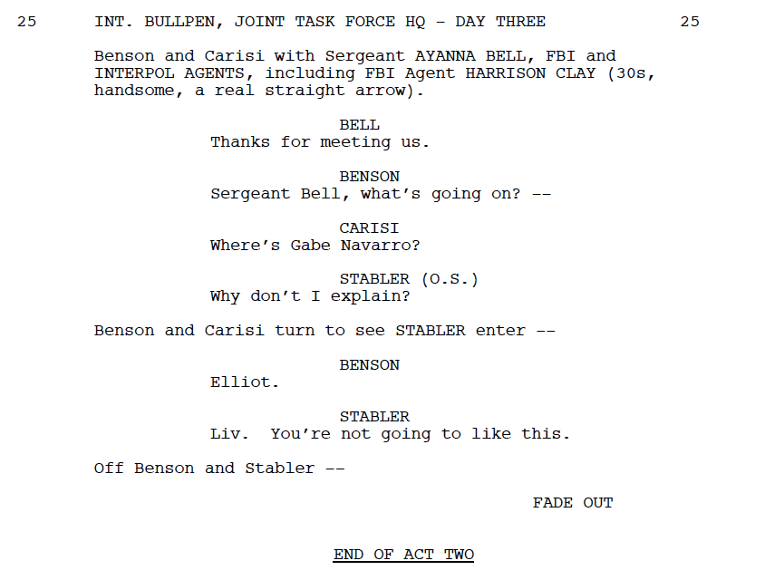 SVUWritersRoom's tweet photo. #SVU #ScriptSpoiler looks like it's going to be a bad news first kind of night. @Chris_Meloni, care to explain? https://t.co/l2FJjvNHIT