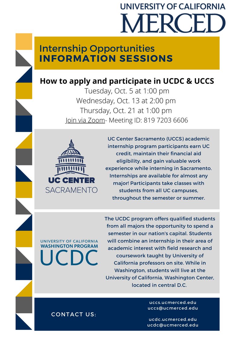 UCDC_Merced's tweet image. Join us during one of our upcoming information sessions to learn about UCDC and how you can Intern in DC.