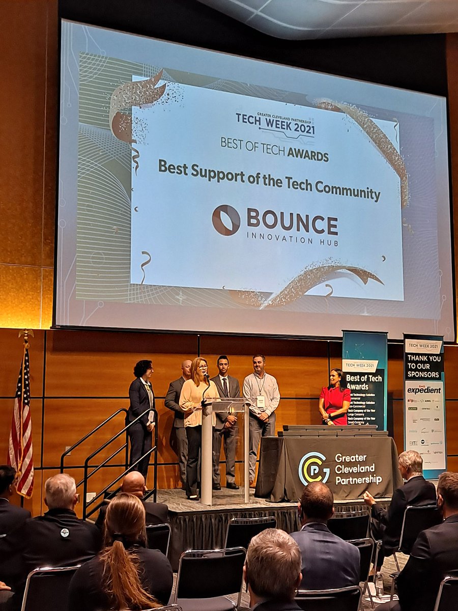 GreaterCLE's tweet image. .@Bounce_Hub is the winner of the award for Best Support of the Tech Community. Congrats! #bestoftech #gcptechweek