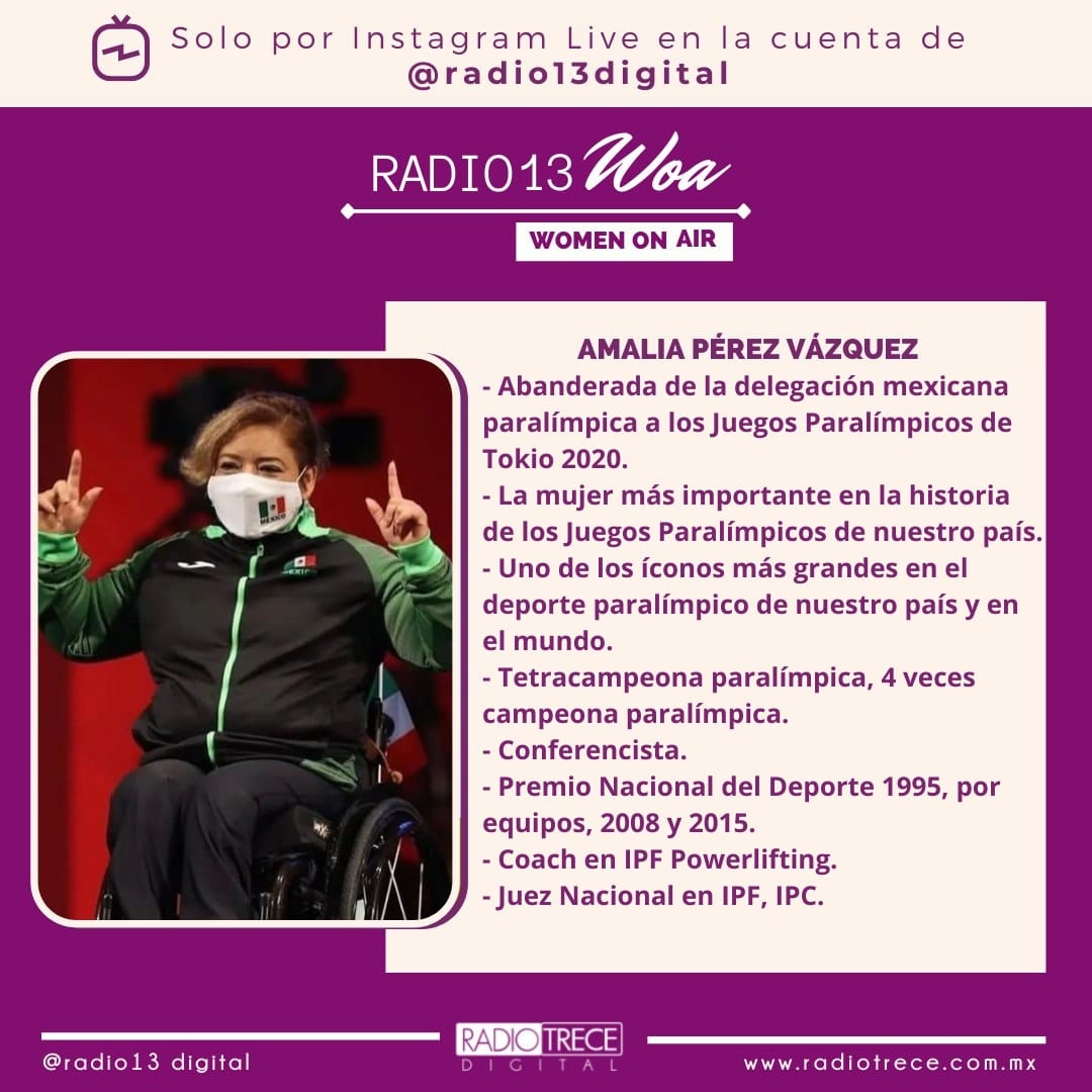 Radio13Digital's tweet photo. En #Radio13Woa tendremos a Amalia Pérez Vázquez, considerada la atleta más importante en la historia de los Juegos Paralímpicos en nuestro país y ganadora del oro en Tokio 2020

➡️ https://t.co/agzDHGciWL
⁠
Con @Debbyegz hoy 7:00PM

#Radio13Digital #Tokio2020 #AtletaMexicana https://t.co/gGqDgcM5WT