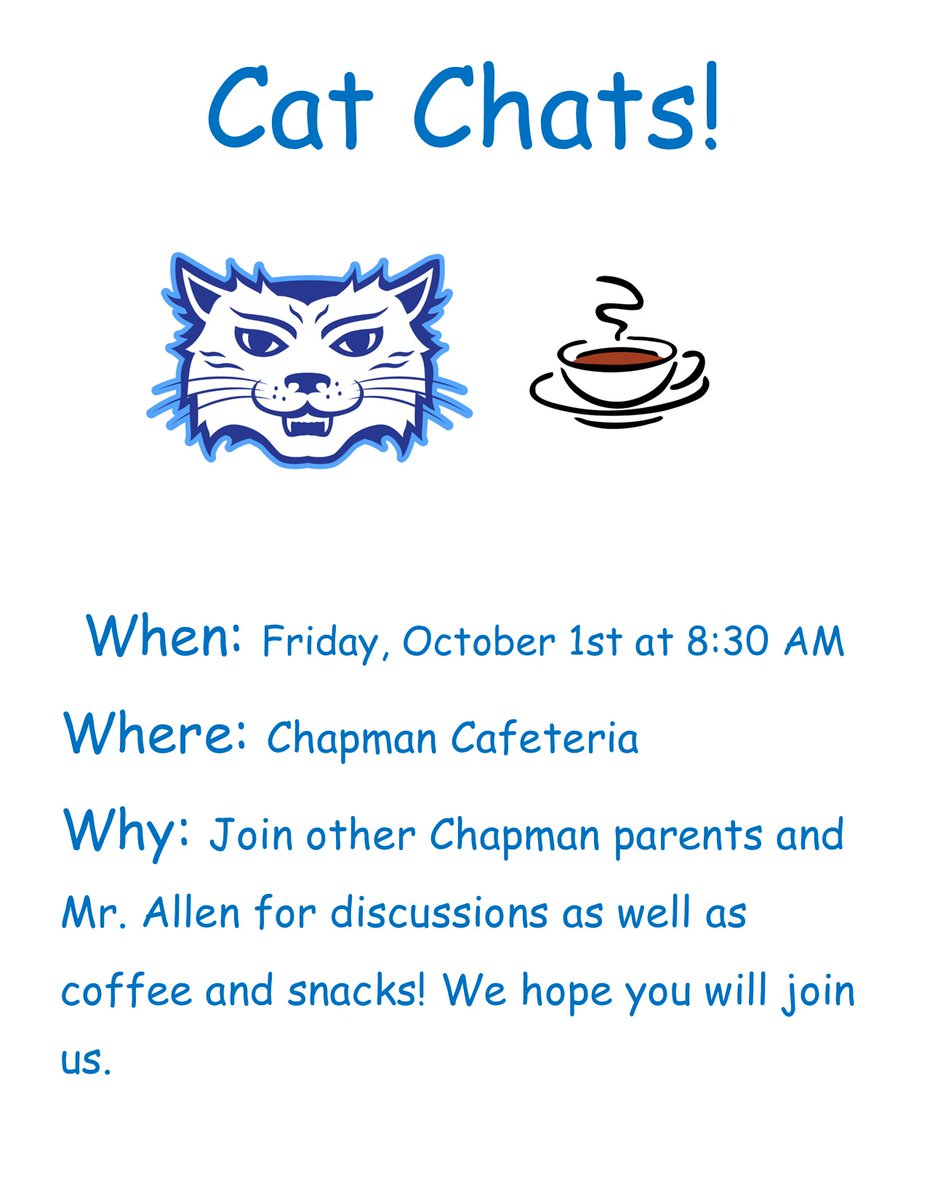 Chapmancats's tweet photo. Hey Chapman Families! Join us tomorrow morning for Cat Chats. #itsagreatdaytobeacat https://t.co/lFdqJavYGn