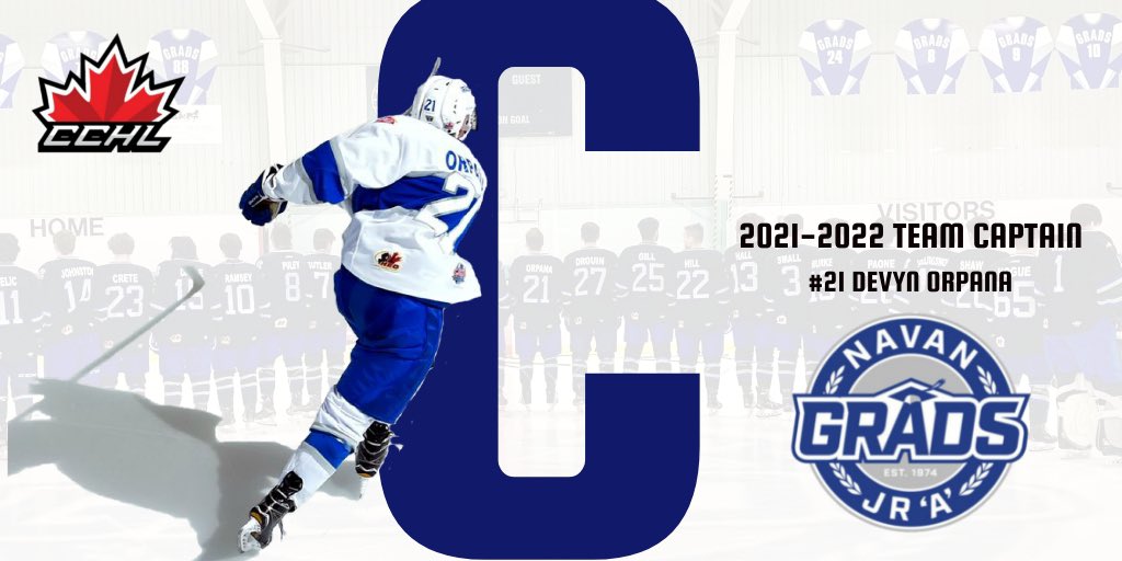GradsHockey's tweet photo. 🚨BREAKING NEWS🚨

The Navan Grads have named #21 Devyn Orpana our 2021-2022 Team Captain #Grads @devynorpana @TheCCHL https://t.co/9sD1CRZARY