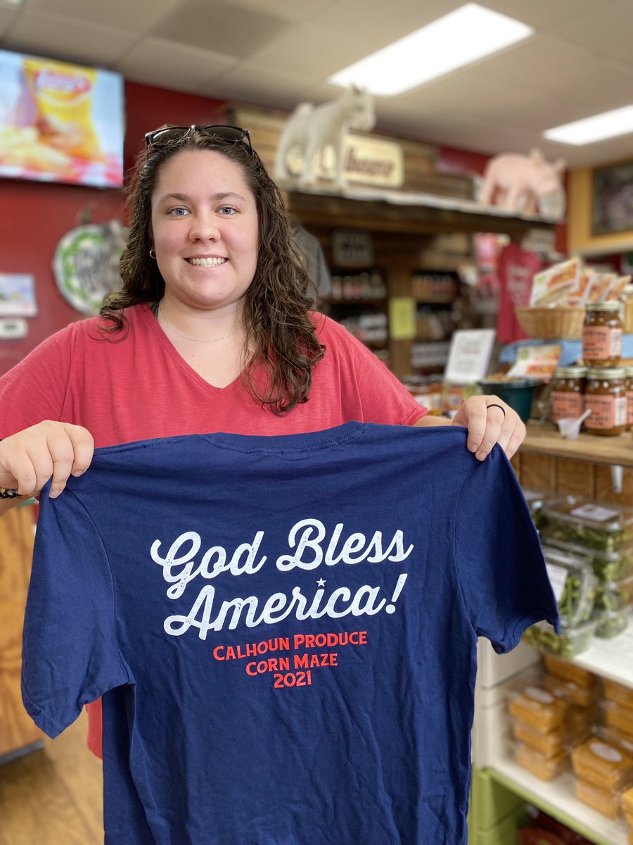 CalhounProduce's tweet photo. Our NEW shirts are here!!! $14.95 kids and $15.95 adults. See you at the corn maze Saturday! https://t.co/k2QQfDF70Z