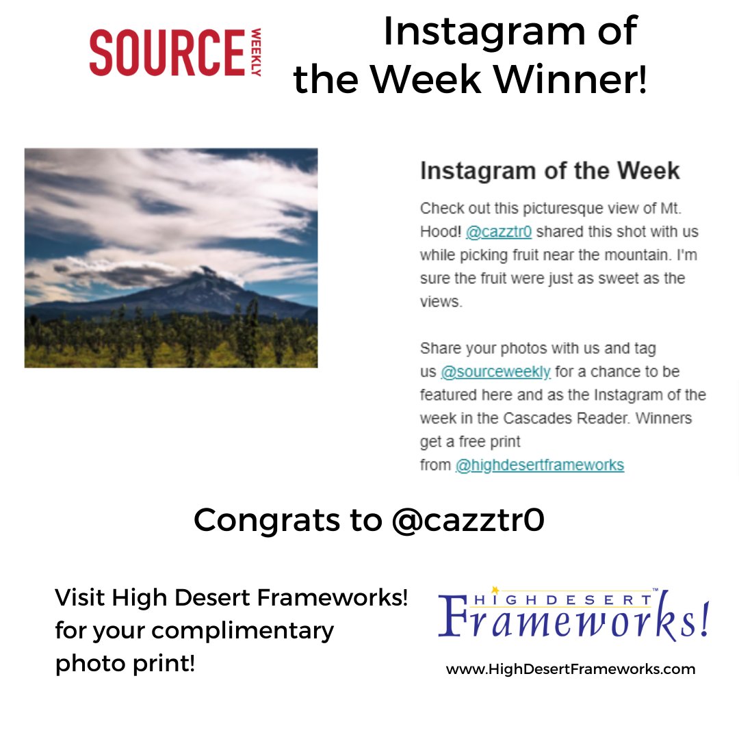 HDFRAMEWORKS's tweet image. @cazztr0, congrats to a second-time winner of @sourceweekly  Instagram of the Week contest. We will DM you when your complimentary photo print is ready to pick up!  #IGWSourceWeekly #inbend #inbendoregon #sourceweekly Thanks for sharing your photos with the Central Oregon crowds!