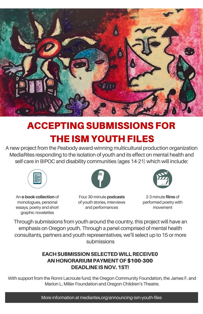 Please share youth writers. ISM Youth Files (an ebook &amp; podcast project). We're seeking submissions. All youth will be paid. Led by Peabody-award-winning writer/producer <a href="/dmaeroberts/">Dmae Roberts</a> #YOUTHWRITERS