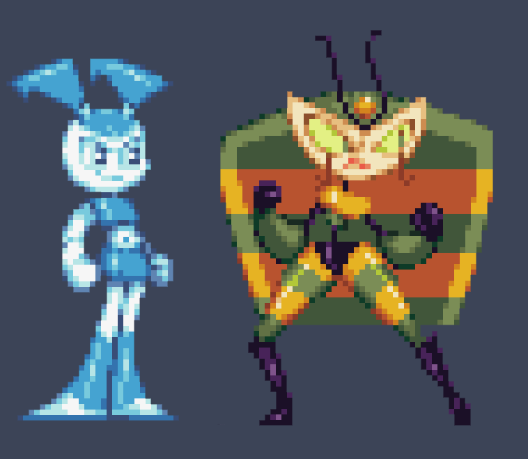 RT @VexusForBrawl: Can you imagine a MLaaTR Metroidvania game? Would be rad.
Here's a pixelart of Jenny and Vexus! https://t.co/2BvuasBBem