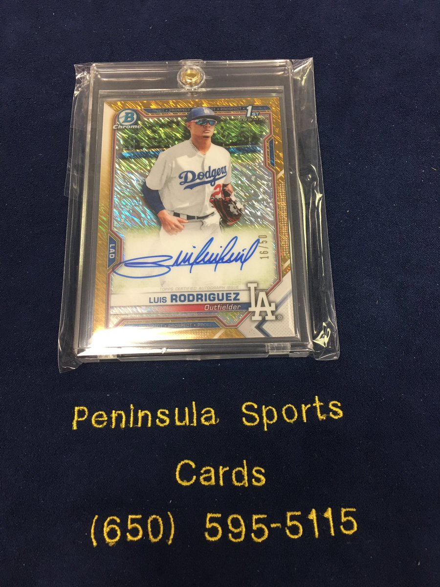 PeninsulaSC's tweet image. In store hit! @Topps @BowmanCards Luis Rodriguez Gold Shimmer Auto /50! @SHOWYOURHITS #collect #mlb #dodgers