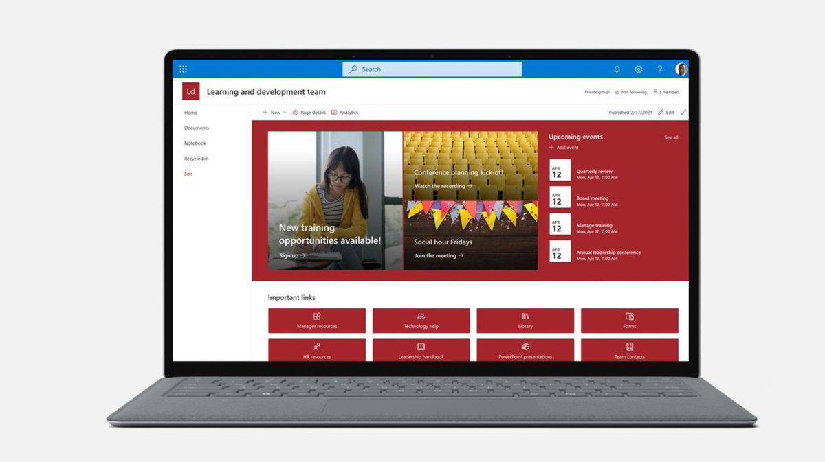 SharePoint's tweet photo. Discover #SharePoint team site templates featuring layouts for event planning, project management, and training courses. https://t.co/AcxxcBrbGP https://t.co/UhTd1BECv6