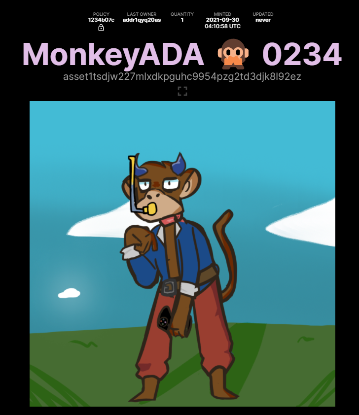 Aysi69's tweet photo. Picked up this MonkeyADA as well, really big fan of this project!
Rarity Rank: 614
https://t.co/iqO64oGLRv
#NFT #NFTs #NFTcollecter #NFTCommunity #NFTart #MonkeyADA @MonkeyADA_io https://t.co/gdcLZjnedW