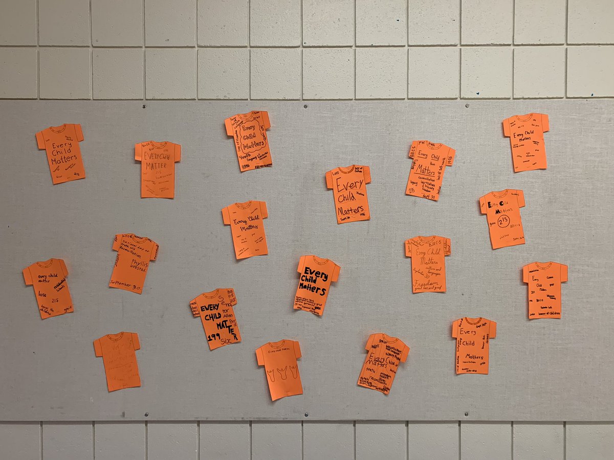 taylorissel's tweet photo. National Truth and Reconciliation Day 2021. As a school today we took part in a prayer walk and created orange t-shirt to reflect on the meaning and impact of the day. #EveryChildMatters #WeRise https://t.co/LLnRO3nJ94
