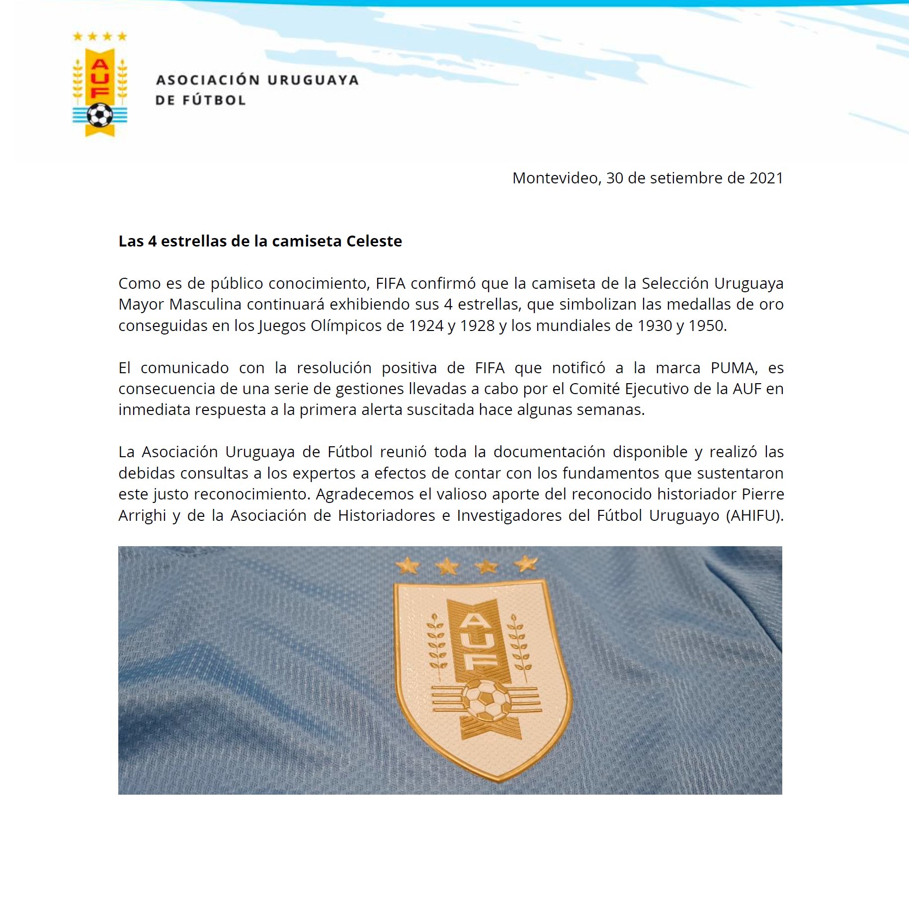 AUF on X: 📣 👕 Comunicado de la @AUFOficial sobre las 4 estrellas de la  camiseta de la Celeste.  / X