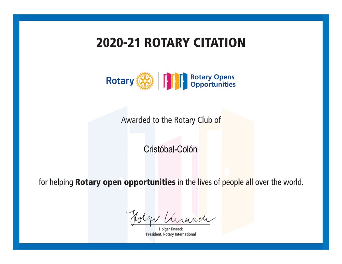 Compartimos nuestro reconocimiento del Club Rotario Cristóbal-Colón,  con el  esfuerzo y compromiso de todos logramos alcanzar nuestras metas y objetivos en Rotary.  El año de "Rotary abre Oportunidades" y de nuestro Presidente Centenario Luis C. Chen. instagram.com/p/CUdvuaaAzLs/…