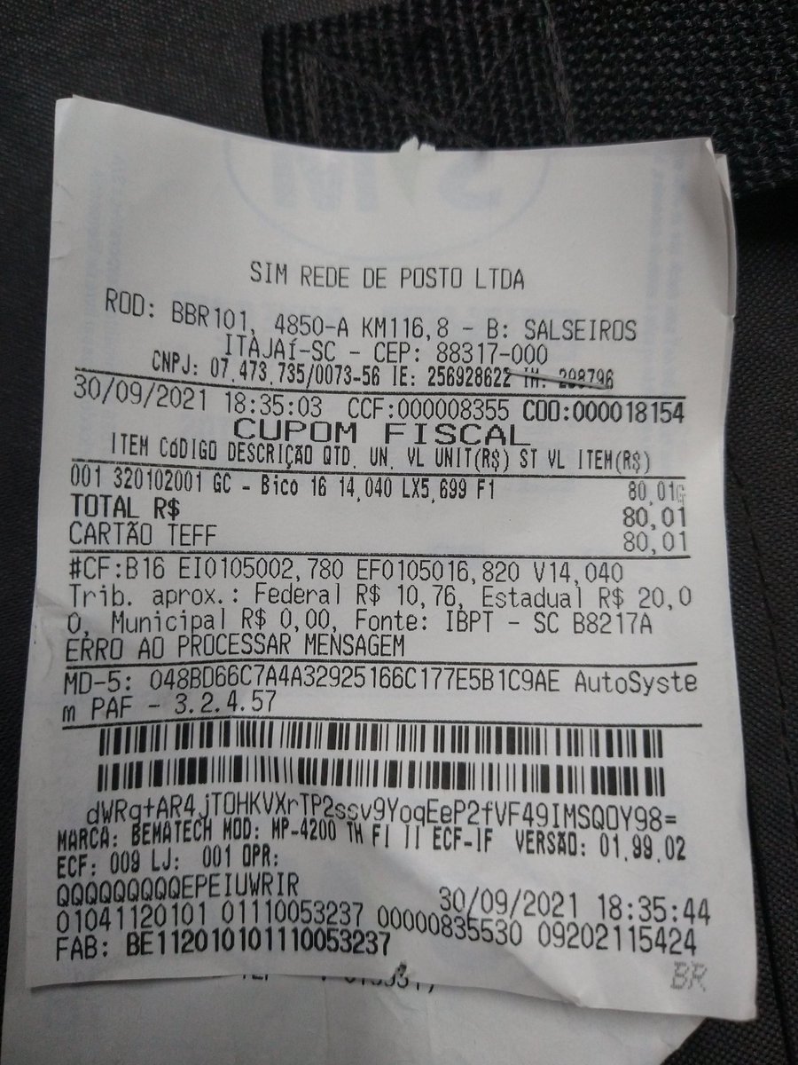 Inacreditável R$80,00 de gasolina em uma moto, sem falar que mais de R$30,00 é só imposto.