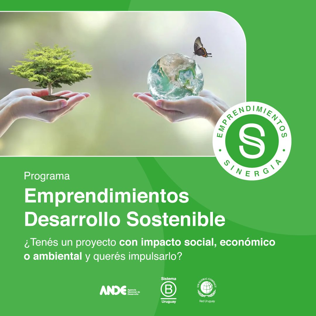 Nueva oportunidad de apoyo a emprendimientos sostenibles! <a href="/Sinergiadora/">Sinergia Emprendimientos</a> <a href="/ANDEUruguay/">ANDE</a> Con oportunidad de participar en talleres abiertos a todo público, más allá de postular al programa.👇El programa y ➡️inscripciones cutt.ly/hW0TnUz