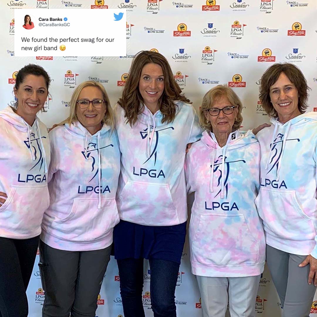 GolfChannel's tweet photo. Ready to make HERSTORY! 👏👑

The first-ever all-women golf broadcast in U.S. television history will take place at the @ShopRiteLPGA Classic and air on GOLF starting tomorrow!

@OnHerTurf x  #HERstory // @LPGA x #HoodieforGolf https://t.co/ewLklEfash