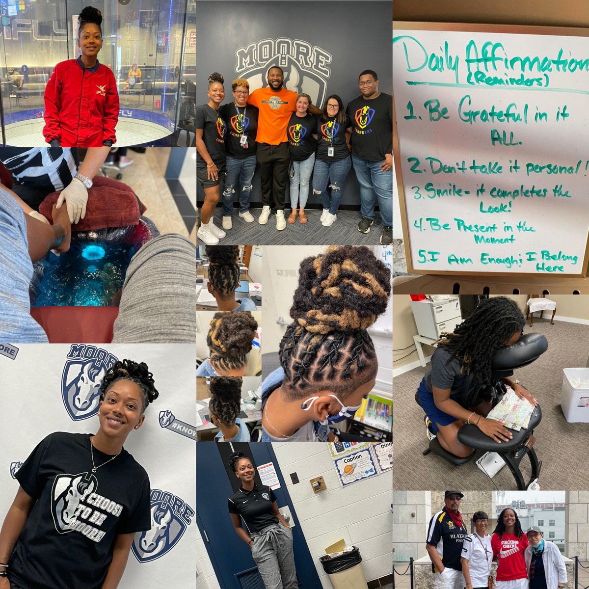 coachzeta502's tweet photo. Self care September has been full of things to spoil myself in self care #indoorskydiving #massages #hairtime #pedicures #bubblebaths #hangwithgirlfriends #stayinghydrated #affirmations #teamwork #KnowMoore @CounselorNatal2 @TraciMorrisHunt https://t.co/9sgjcq80Ad