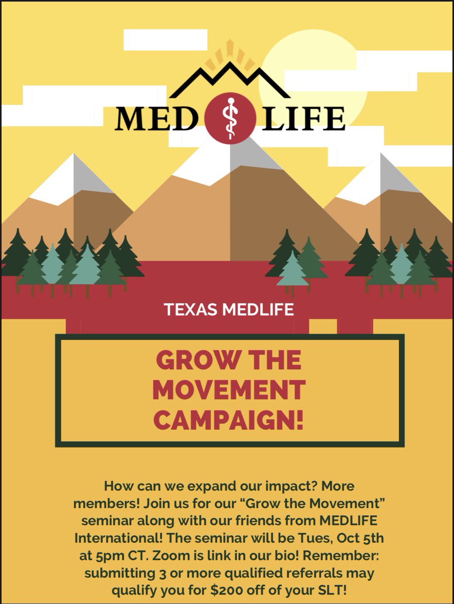 How can we expand our impact? More members! Join us for our “Grow the Movement” seminar along with our friends from MEDLIFE International! The seminar will be Tues, Oct 5th at 5pm CT. Zoom is link in our bio! Remember: submitting 3 or more qualified referrals may qualify $200 off