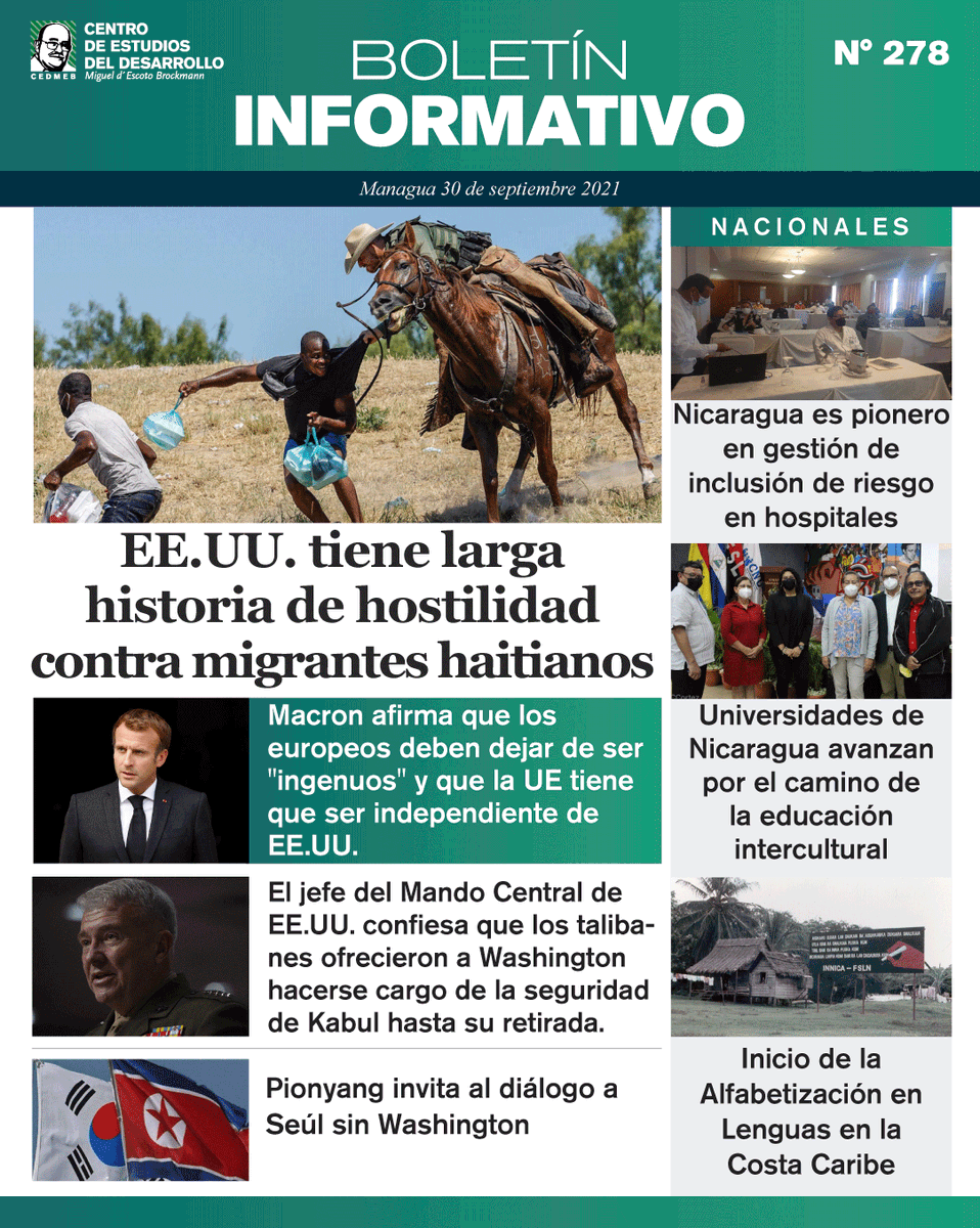 #30Septiembre | Te compartimos el Boletín Informativo de hoy 

📌 Nota destacada:
EE.UU. tiene larga historia de hostilidad contra migrantes haitianos.

💡Con el enfoque crítico que nos caracteriza.

📲 Más aquí:
unan.edu.ni/index.php/cedm…

#FuerzaDeUnPuebloQueVence