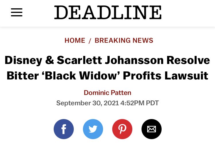 스칼렛 요한슨의 디즈니 소송이 마무리 되었다. 합의 결과는 비공개지만 앞으로의 프로젝트를 기대한다는 긍정적인 입장을 보면 스칼렛 요한슨의 요구가 받아들여진 것 같다👏👏👏 수고했어🥺