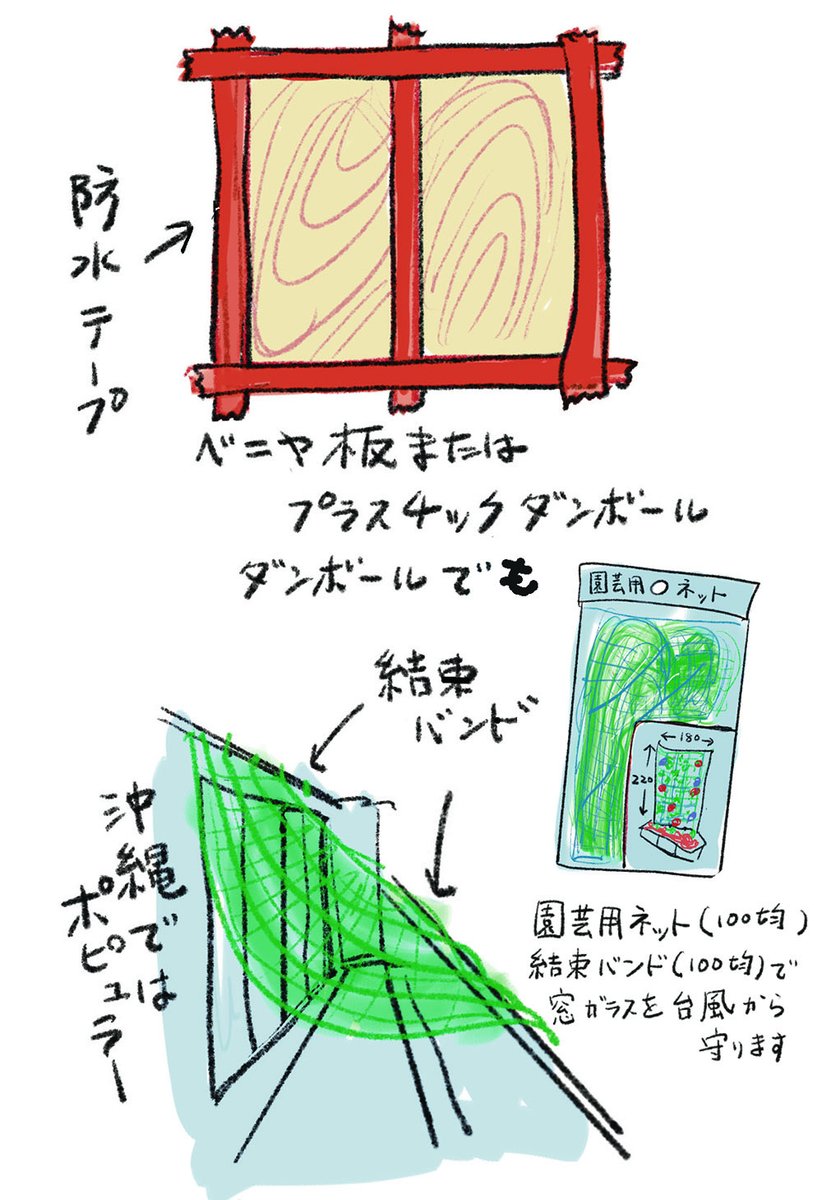 「おうち避難のためのマンガ防災図鑑」より 窓ガラスが割れると家の中もダメージを受けます。#台風16号     #台風対策 #台風備え #台風直前の備え #窓ガラスを守る #100均で台風対策 