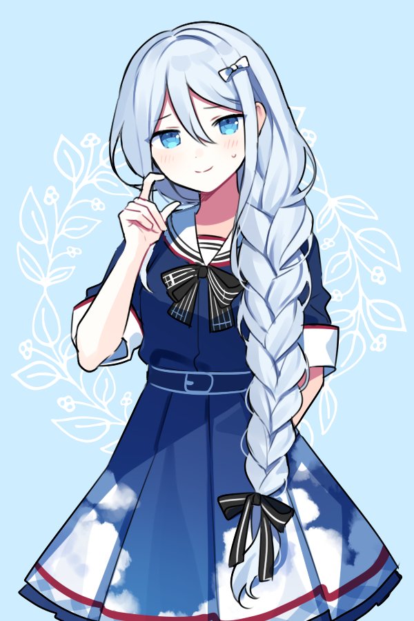 1girl solo braid long hair blue eyes bow dress  illustration images