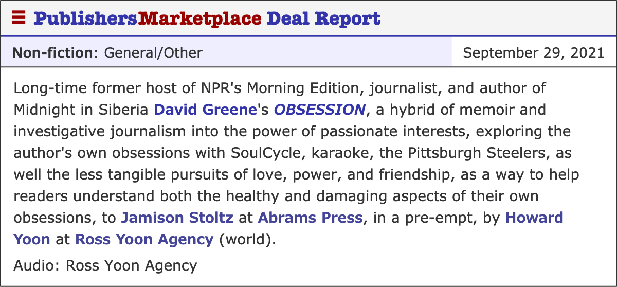 This one right here is going to be pretty great! I'm thrilled to be working with @nprgreene and can't wait to share his book with readers. It will be one to obsess over. In a healthy way.