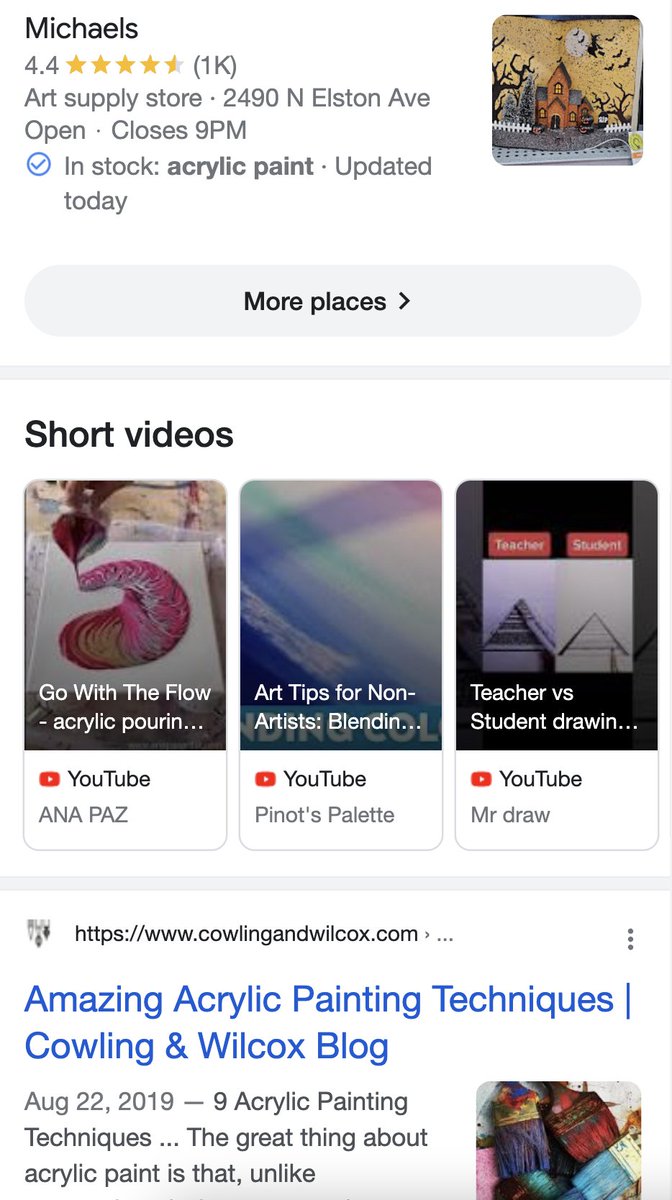 Youtube Short Videos just got a lot more interesting...

They now appear in Google Search (query = "acrylic painting").