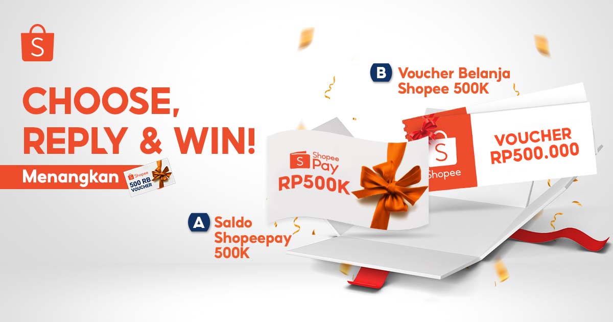 💘GIVEAWAY VOUCHER 500K💘
 
Yuhuu Mimin kembali dengan VOUCHER 500K! Ikutin caranya:

1. FOLLOW @SHOPEEID 
2. RT &amp; LIKE tweet ini 
3. REPLY 'A/B pakai #KejutanVoucherMiminShopee' SEBANYAK-BANYAKNYA! 

Pemenang dipilih secara acak dan diumumkan tanggal 4 Oktober '21.