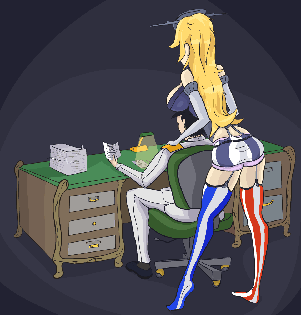 reverberon's tweet photo. A comm for Admiral Mon, working hard and late with his waifu. It's good to have company. https://t.co/eck5Q9w7HX