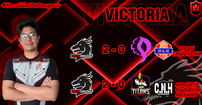 #CR | Victoria ✨

Logramos obtener buenos resultados en este día 🔥 

✅ 2-0
🆚 <a href="/PhloxGaming/">Phlox Gaming</a> 
🏆 <a href="/Grand_CupGG/">🔴Grand Legions Cup</a> 
 🎖️  <a href="/PariQuezada/">Anyelo</a> 

✅ 2-0
🆚 <a href="/TitanslegionCR/">Titan's Legion Gaming</a> 
🏆 <a href="/CNH_CR/">Circuito Nacional Hispano</a> 

#ConTodoRD
