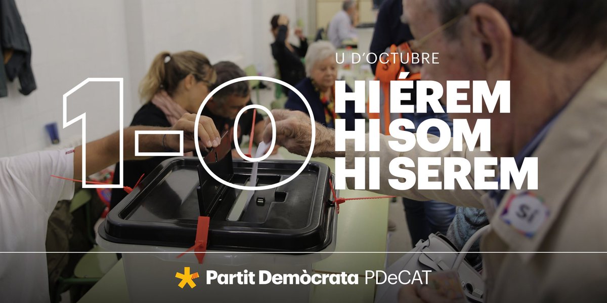 Pdemocratacat's tweet photo. 🗳 Avui fa 4 anys de la magnífica mobilització democràtica amb la que el poble de Catalunya va reclamar decidir el seu futur #HiÉremHiSomHiSerem #1O #1doctubre #llibertat #independència #1Octubre https://t.co/UJHe0TLYtX