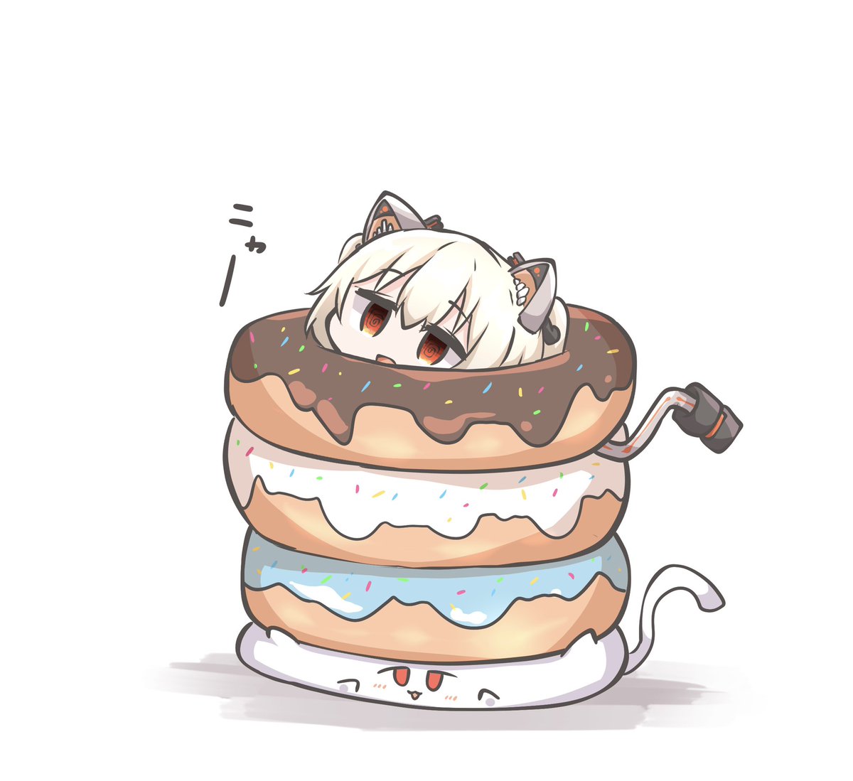 ayanami (azur lane) 1girl food animal ears doughnut white background cat ears solo  illustration images