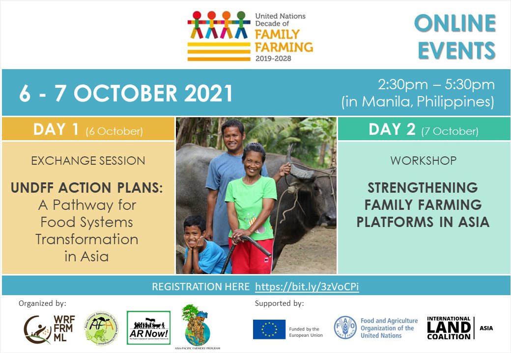 World Rural Forum (@worldruralforum) on Twitter photo 🗓️#OnlineEvents about #FamilyFarmingDecade in #Asia. Great opportunity to learn about and work through the implementation of the #UNDFF in the region.
Register here 👉bit.ly/3zVoCPi
<a href="/AsianFarmers/">Asian Farmers (AFA)</a> <a href="/FAOFFKP/">FAO Family Farming</a> <a href="/FAOKnowledge/">FAO Knowledge</a> <a href="/FAOAsiaPacific/">FAO Asia Pacific</a> <a href="/AsiaPacFarmers/">APFP-FO4A & ARISE Programs</a> <a href="/WorldRuralForum/">World Rural Forum</a> 🗓️#OnlineEvents about #FamilyFarmingDecade in #Asia. Great opportunity to learn about and work through the implementation of the #UNDFF in the region.
Register here 👉bit.ly/3zVoCPi
<a href="/AsianFarmers/">Asian Farmers (AFA)</a> <a href="/FAOFFKP/">FAO Family Farming</a> <a href="/FAOKnowledge/">FAO Knowledge</a> <a href="/FAOAsiaPacific/">FAO Asia Pacific</a> <a href="/AsiaPacFarmers/">APFP-FO4A & ARISE Programs</a> <a href="/WorldRuralForum/">World Rural Forum</a>