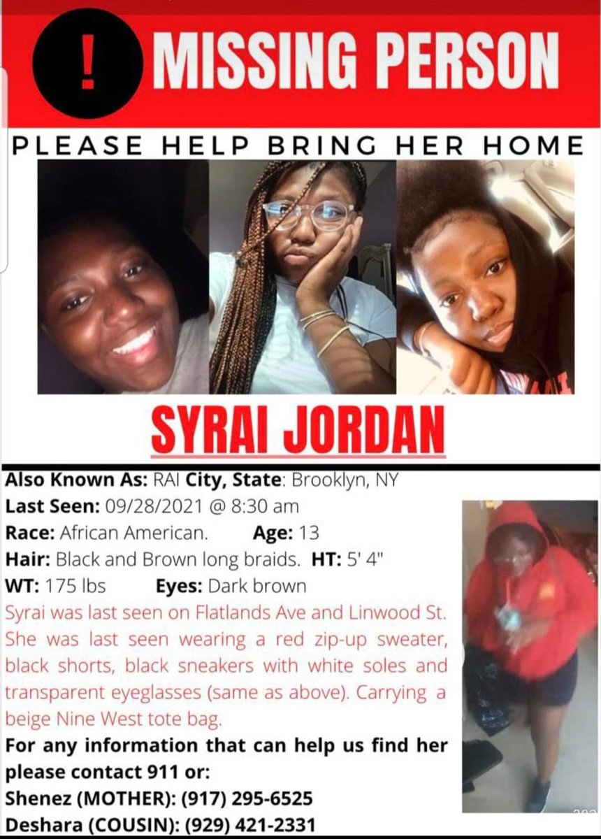 Help Find 13 year old Syrai Jordan.

#findsyraijordan #MissingPerson #MissingChild #MISSING #missingwhitewomansyndrome
