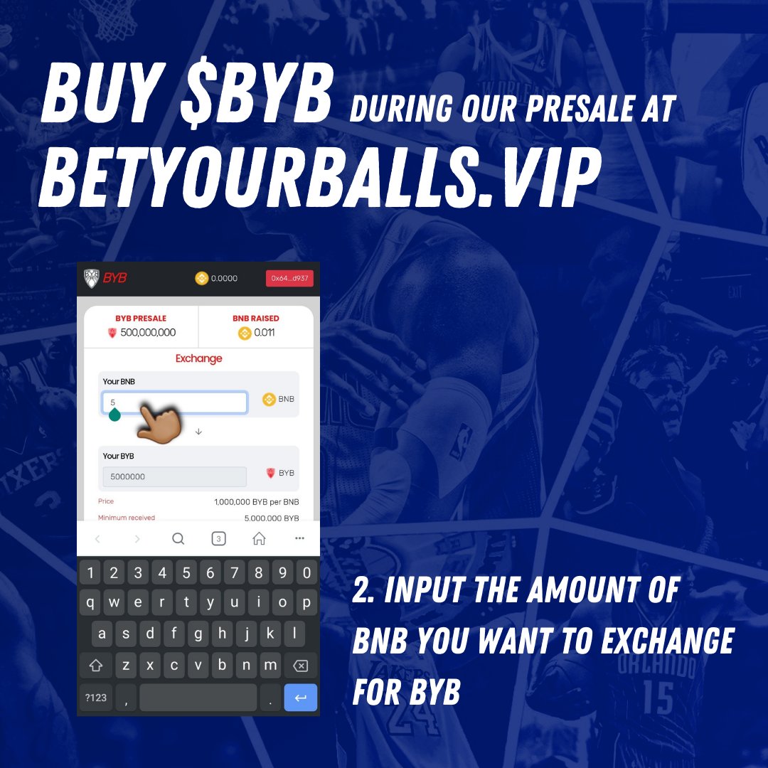 BetYourBallsVIP's tweet photo. BUY $BYB at https://t.co/qlfKxpuntN for our #presale, starting tomorrow! 

Connect your Metamask/Safepal/Trust wallet to the $BYB auto swap #dapp on our website to exchange your #BNB to $BYB 🏀

#BetYourBalls #BYBPreseason  #newcoin #altcoin #bscgem #defi #crypto https://t.co/63B1tqWMlw