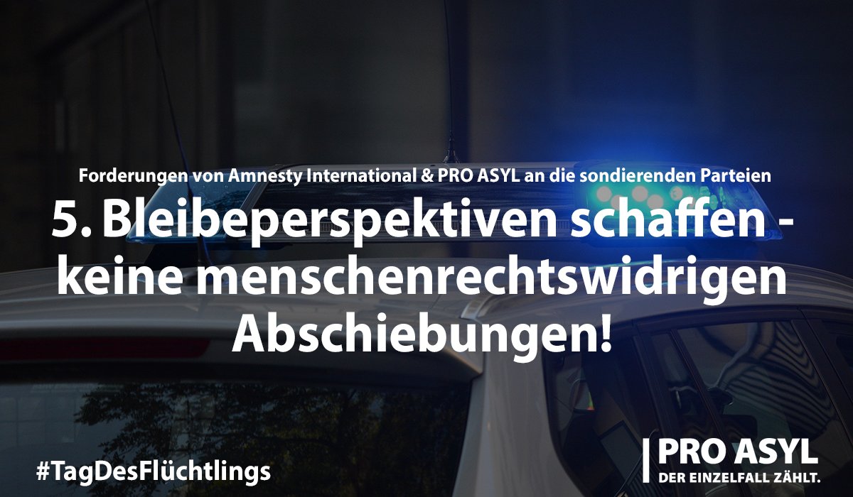 ProAsyl's tweet photo. @amnesty_de Die Asylrechtsverschärfungen der vergangenen Jahre werden rückgängig gemacht. Dazu zählt auch die »Duldung light«. Wirksame Bleiberechtsregelungen werden eingeführt. Abschiebungen in Kriegs- und Krisengebiete werden unterlassen, ebenso innereuropäische Rückführungen ins Elend. https://t.co/XZAK4kVVdz
