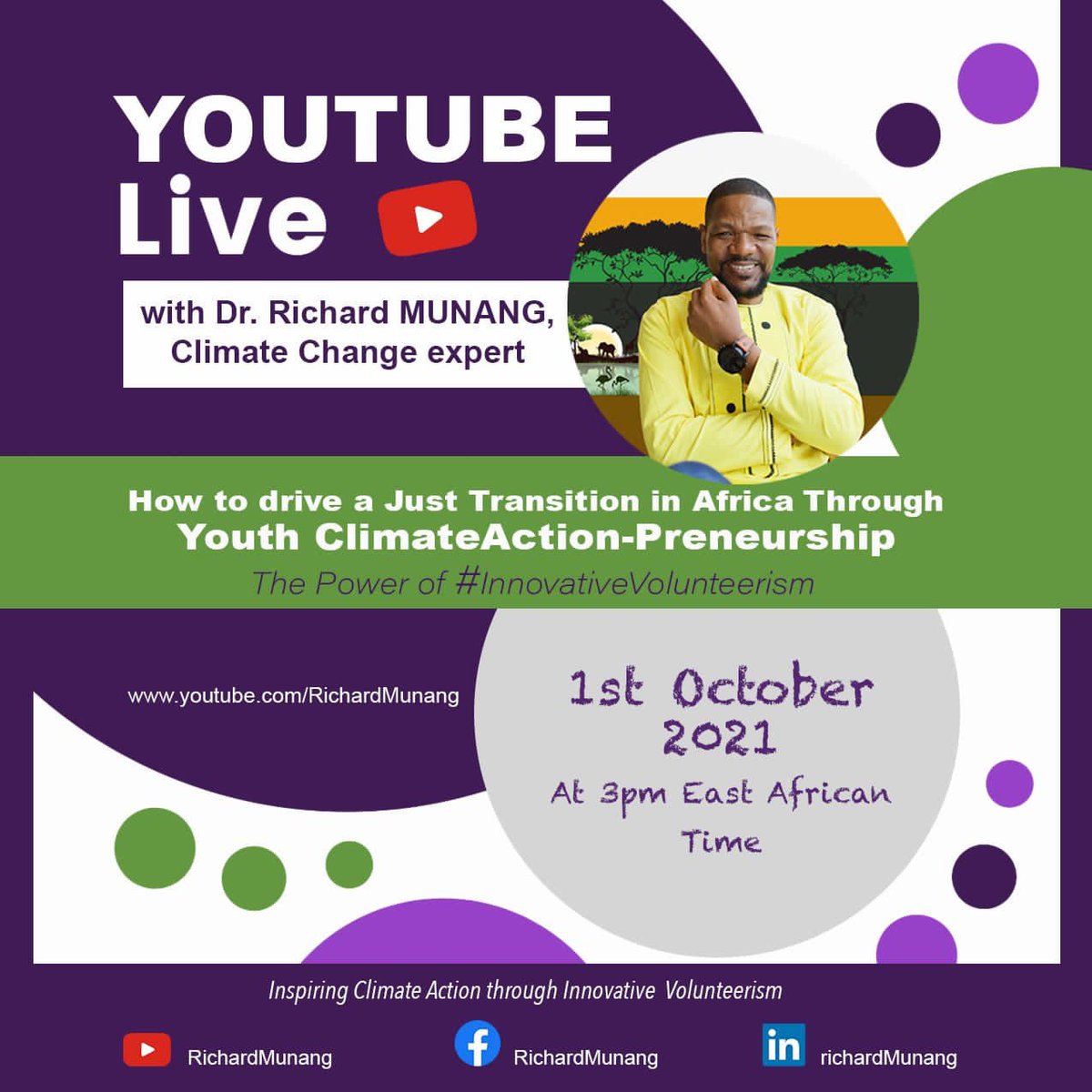 #HappeningToday “How to drive a Just Transition In Africa Through Youth #ClimateAction-Preneurship” by Dr. <a href="/RichardMunang/">Dr. Richard Munang</a> don’t forget to register via lu.ma/innovative-vol… #LetsDoMore #InnovativeVolunteerism at 1 PM GMT+1. Building an investment opportunity for young people!