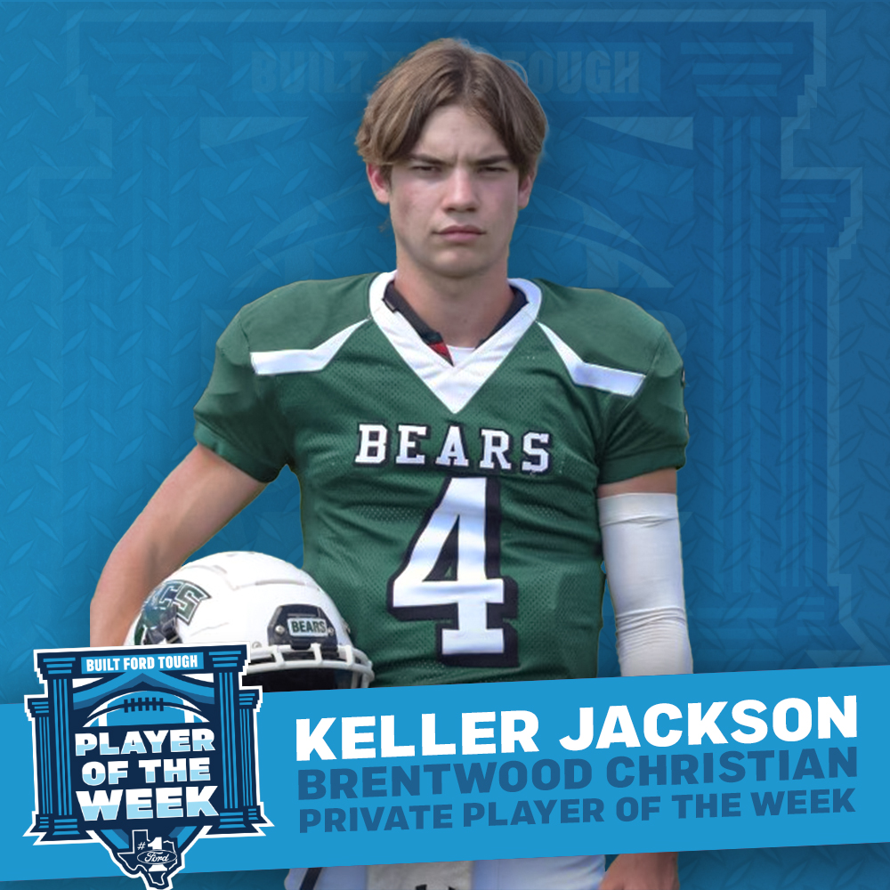 .@bcsbearsfb QB Keller Jackson was 13-21 for 301 yards and three TDs as well as accounting for 76 yards and a TD on the ground in the Bears' week five win over Hyde Park! 🔥

<a href="/TXFordDealers/">South Texas Ford Dealers</a> | #FordPOTW | <a href="/KellerJackson4/">Keller Jackson</a>