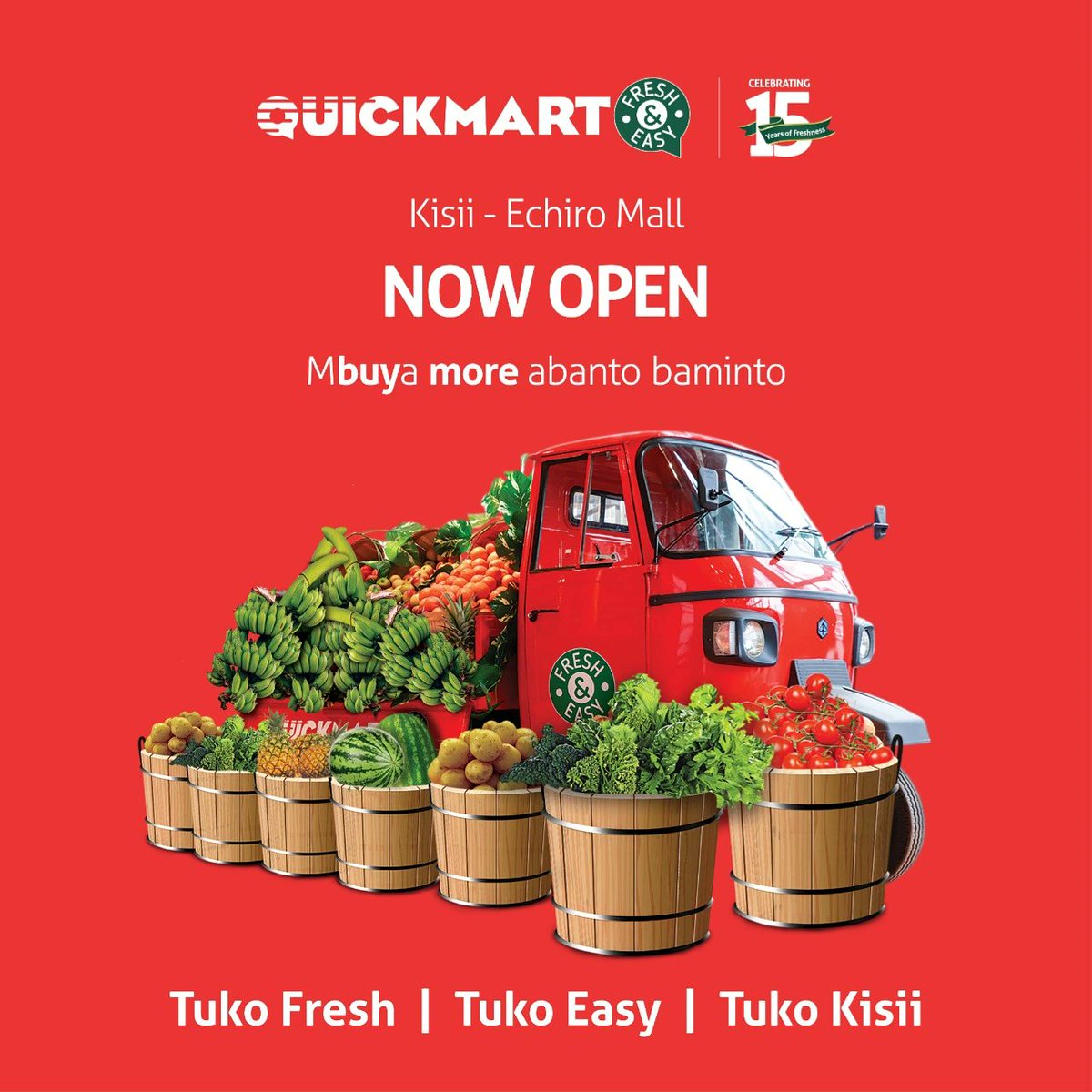 QuickmartKenya's tweet photo. Mbuya more! We are finally here in Kisii to share amazing offers and crazy discounts. Karibuni leo.
#QuickmartKisii #FreshandEasy
#ShereheIbambe
#QuickmartAt15 https://t.co/Ru3Y0zkVo0