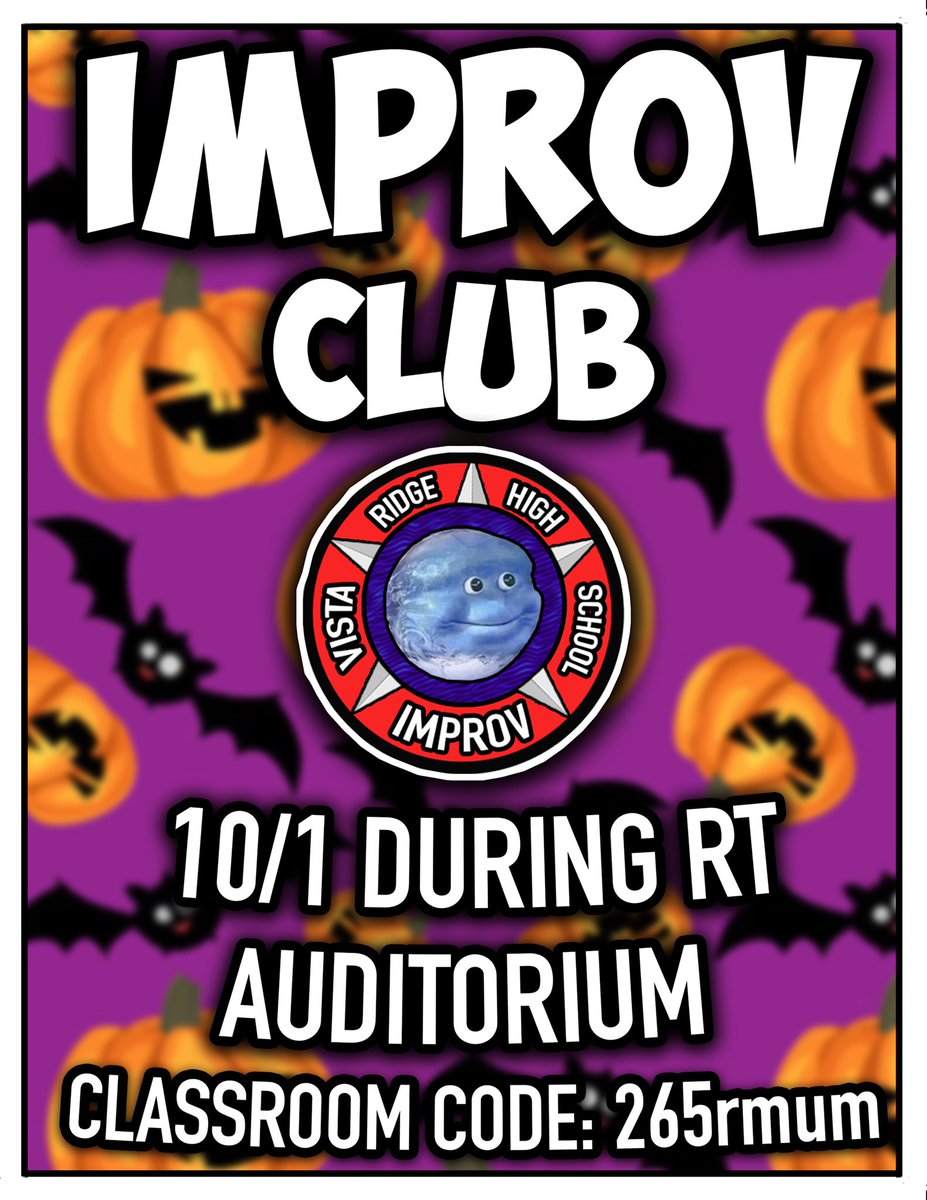 VRImprov's tweet photo. Improv Club will be meeting tomorrow, 10/1, during Ranger Time in the auditorium! Make sure to portal! https://t.co/xV3lqIw44Q
