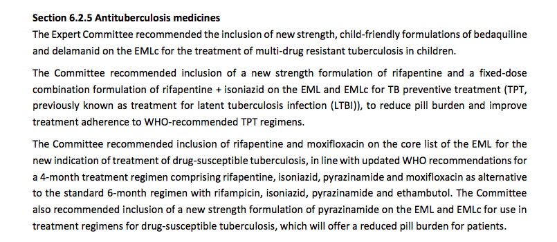HealthLawAdamH's tweet photo. Some updates to the #EssentialMedicinesList for #tuberculosis, perhaps most notably a new indication for #rifapentine: treatment of drug-susceptible #TB.
(@SanofiCanada: When will you finally bring this #EssentialMedicine to Canada๐จ๐ฆ, eh?) ๐๐๐ https://t.co/HtNCyQoIox