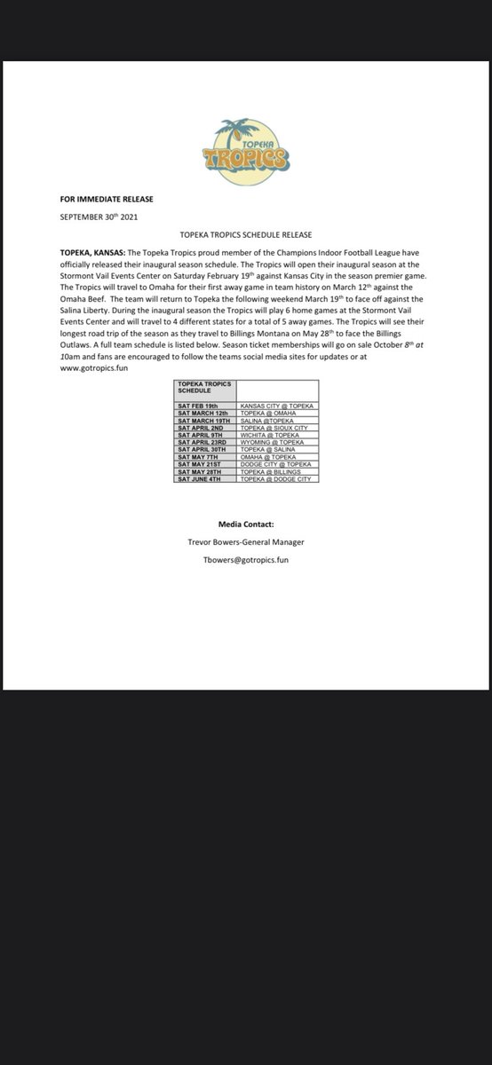 Topeka Tropics Arena Football tweet media