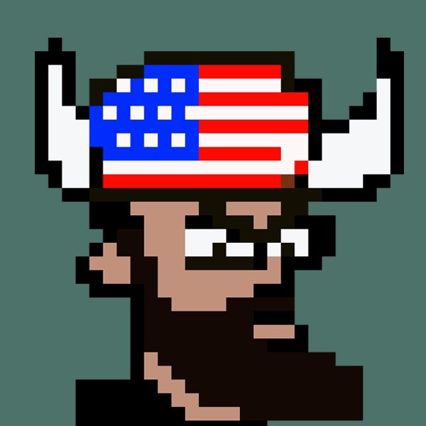 Top_Hat_LA's tweet photo. Stoked to sell another #cryptolame #nft . This time it was the #Q #patriotviking. Props to @bensagrizzle for making me #mrworldwide. #crypto #nft #8bit #comedy https://t.co/bHJAnhELvb