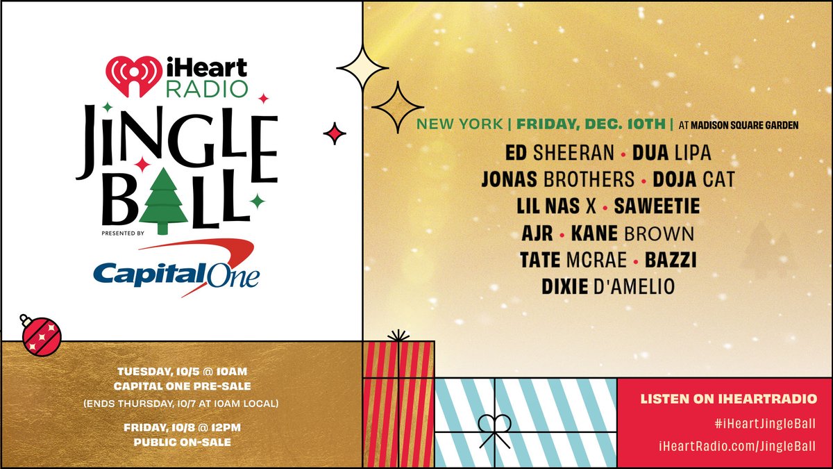 iHeartRadio's tweet photo. The most wonderful time of the year is back LIVE in person! Here is your 2021 #iHeartJingleBall lineup! 🎄❤️❄️

All ticket info: https://t.co/RNPOKyEdAu https://t.co/v99fMQkTUz