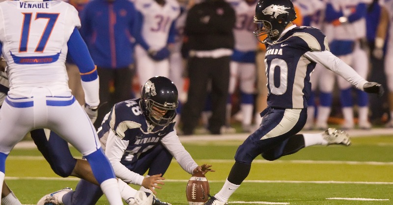 NevadaWolfPack's tweet photo. On November 27, 2010, #19 Nevada erased a 17-point halftime deficit to defeat longtime rival and #3 ranked Boise State, 34-31 in OT. 

What was your memory from that game? Comment👇

#ThrowPackThursday // #BattleBorn // #NevadaGrit // #OneCommunityOnePack // #MackayMagic https://t.co/QPBlsMyfxX